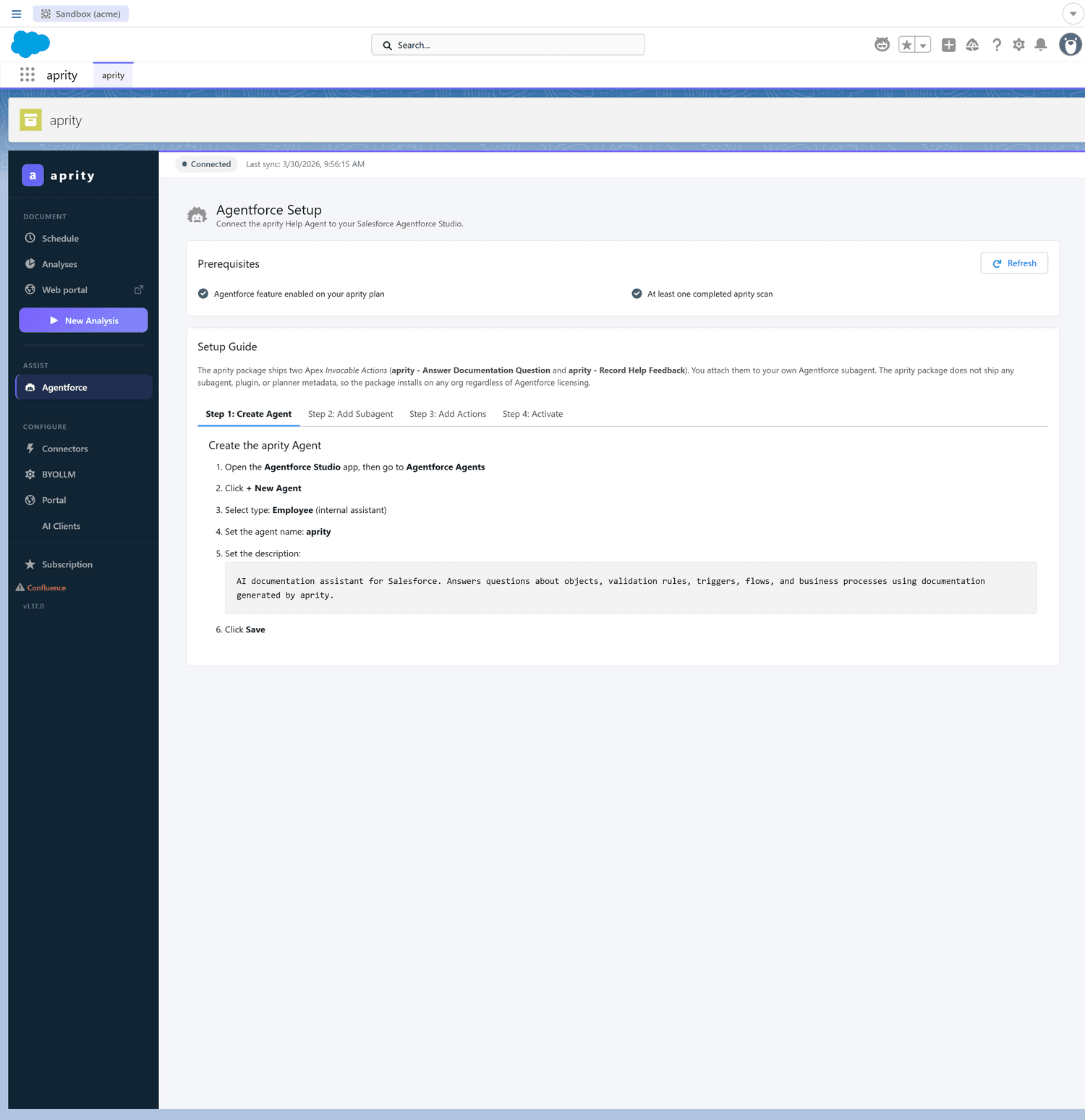 Agentforce — setup in the admin app
